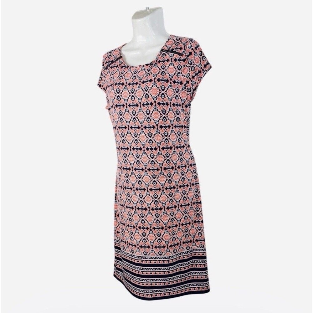 Market & Spruce Dress Medium Blue Orange Geometric A-Line Scoop Neck Cap Sleeve